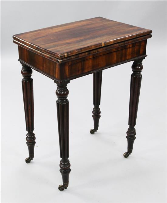 A Regency rosewood duet card table, W.1ft 11in. D.1ft 3in. H.2ft 6in.